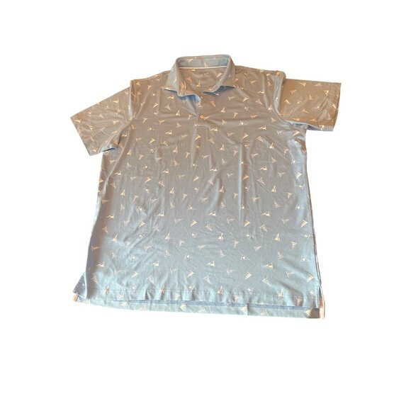 Johnnie-O Mens XL Blue Polo Shirt With White Nautical Flag Print - Picture 1 of 4